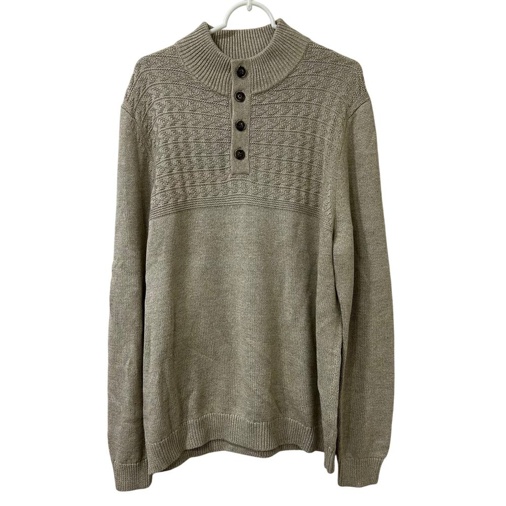 Tommy Bahama Mens Size Large Beige Henley Knit Pullover Sweater Preppy Fall